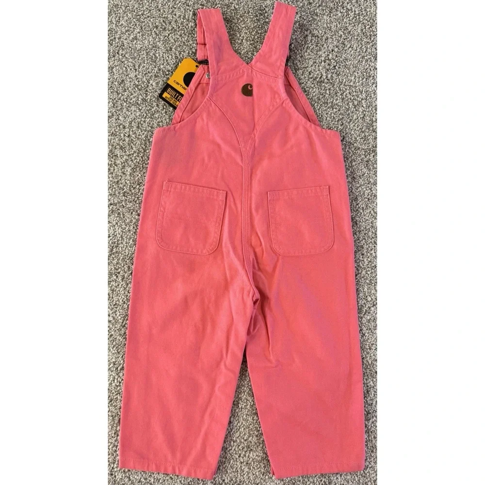 Carhartt Bib Overalls Toddler Girls 18 Months Pink Loose Fit OX9712-G Canvas NEW